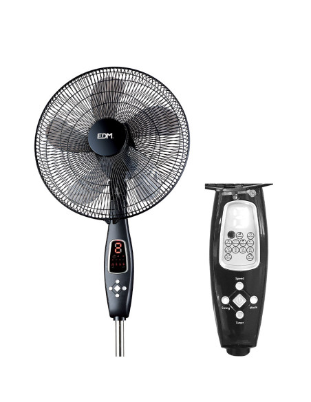 Ventilador de pie negro 45W con mando altura regulable EDM