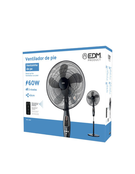 Ventilador de pie negro 45W con mando altura regulable EDM