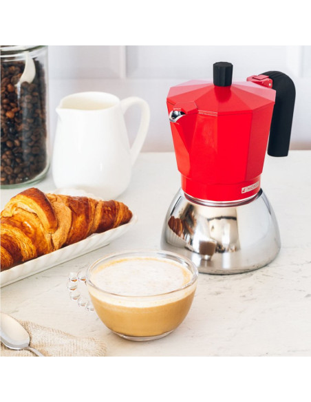 Cafetera italiana roja 6 tazas modelo Deluxe BRA