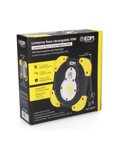 Linterna foco led recargable función power bank EDM