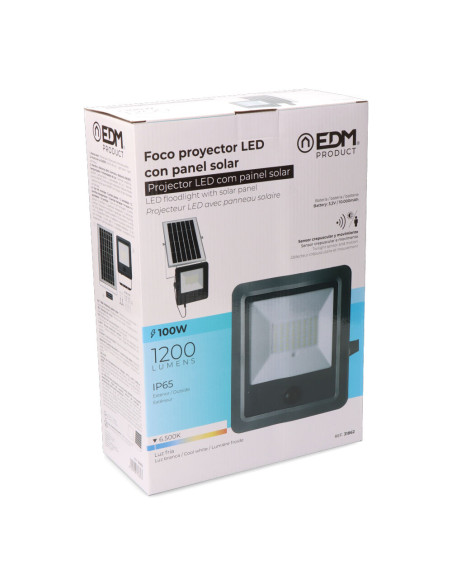 Foco proyector led 100W con panel solar EDM